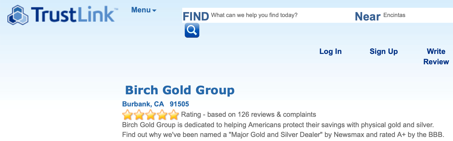 Birch Gold TrustLink rating