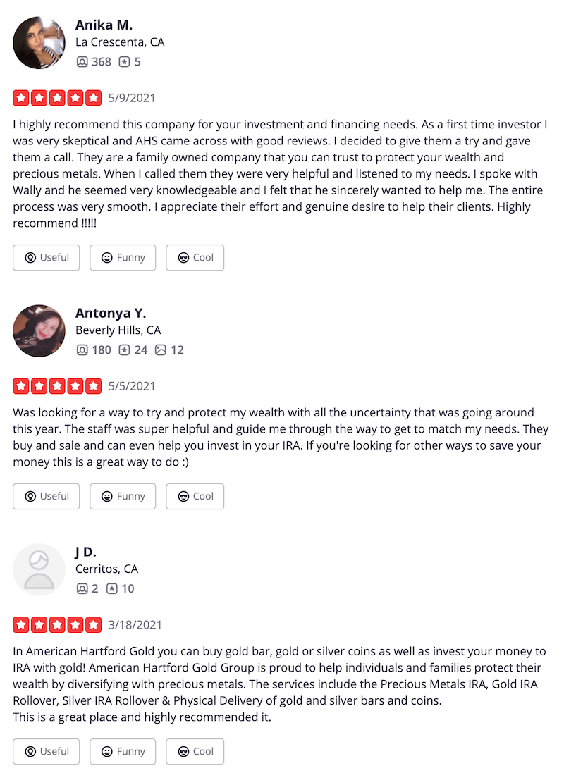 American Hartford Gold Yelp Reviews Rating