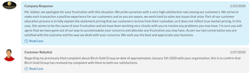 Birch Gold Group BCA review company response 1-27-2020