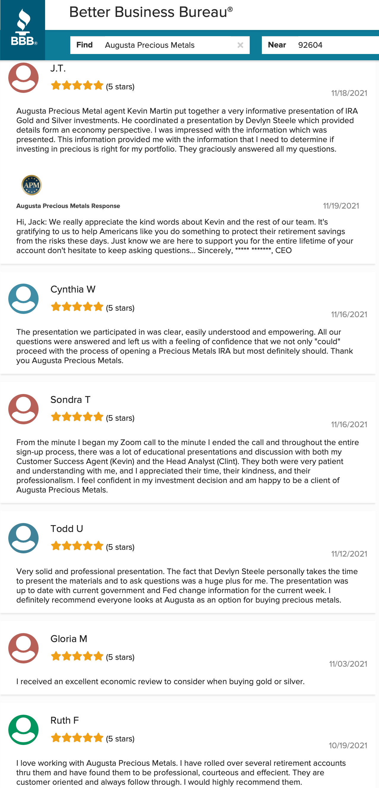 Augusta BBB Reviews